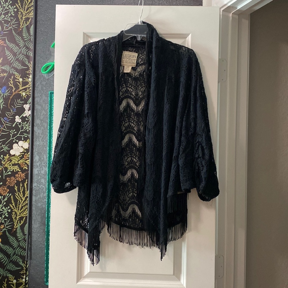One size Billabong black lace and fringe sheer cardigan
